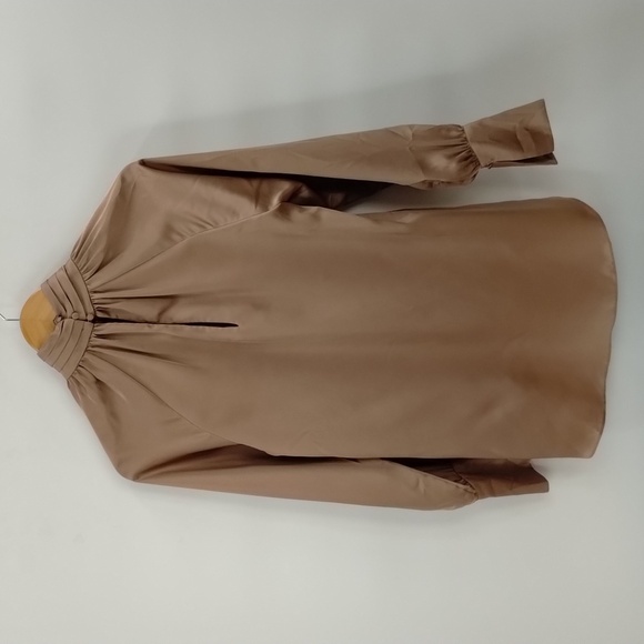 Joie Omara Mock neck blouse top size small tan long flare sleeve shimmer - Picture 5 of 8